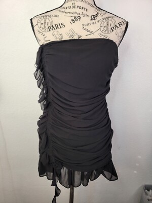 ruffle ruched dress zara Zara Dress Sz M Mini Strapless Ruched Ruffles Short Lined Tube Black Slip  Fairy