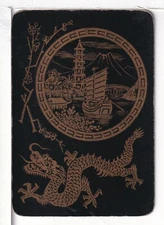 Single Playing Card Vintage Antique Lacquer "Scene w/Dragon" SC-1-1 B Blk/Gold