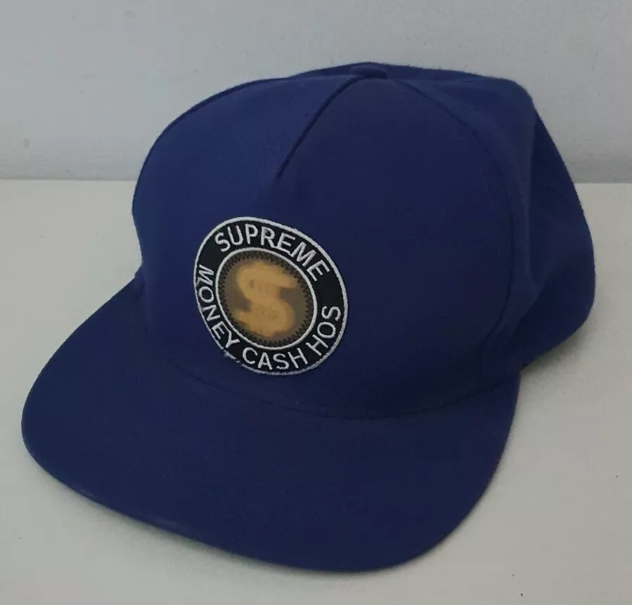 FW13 Supreme Money Cash Hoes Starter 5 panneaux chapeau bleu casquette vintage holographique 