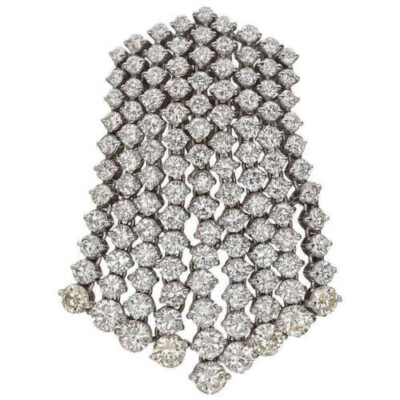 Impressive Showcasing Rows Of Near-Colorless Graduating Round Waterfall Brooch
