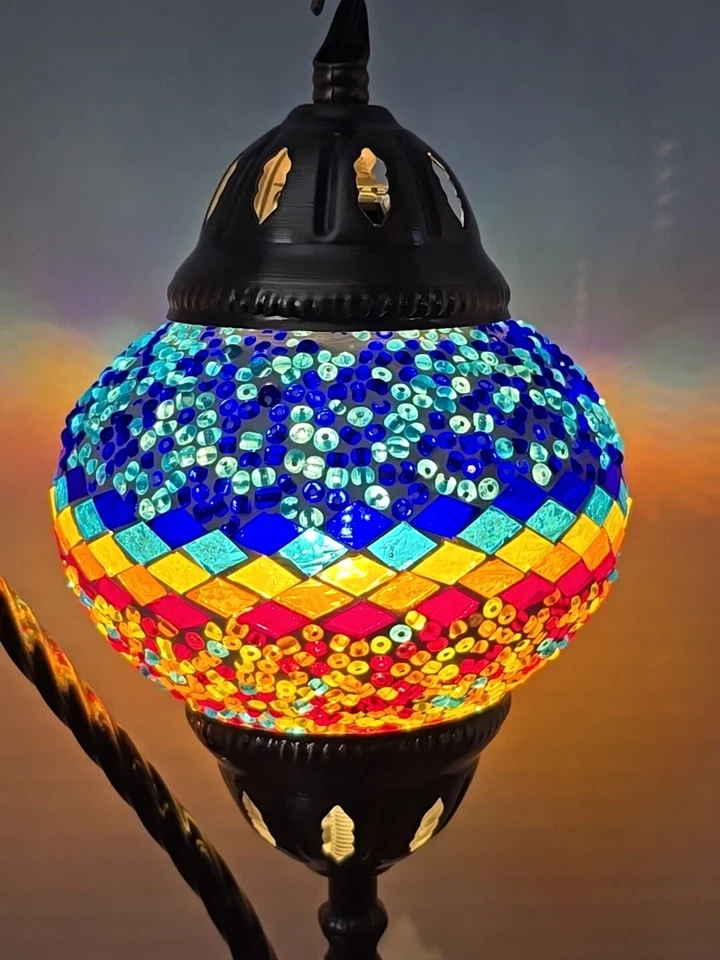 Lámpara de mosaico turca marroquí de vidrio colorido hecha a mano mesa escritorio luz bombilla gratis Foto 2 de 3