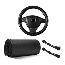 Leather Steering Wheel Cover, 15" 15" Breathable Perforated Design Black