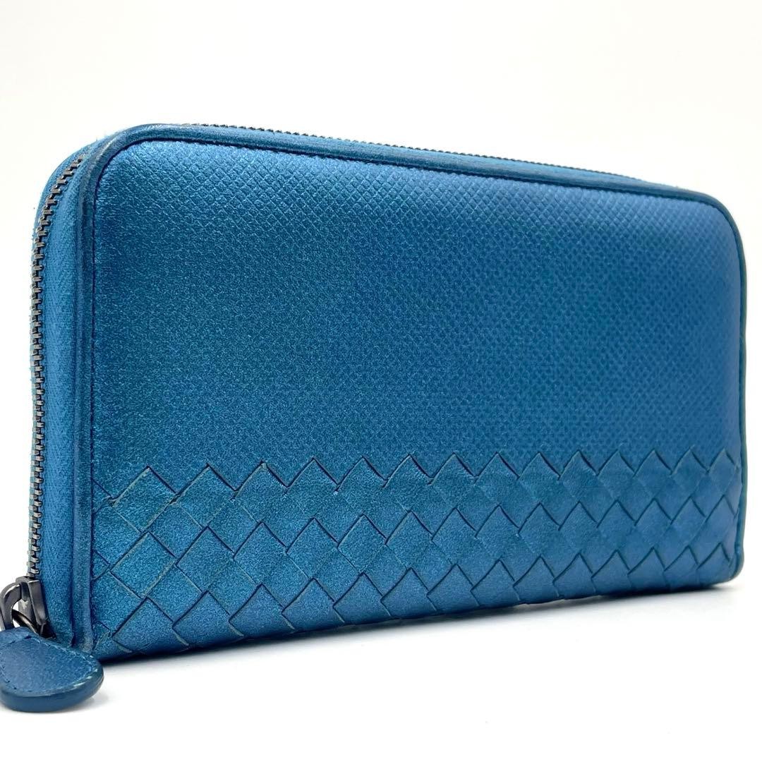 Bottega Veneta Zippy Wallet Intrecciato Leather Metallic Blue thumbnail 24