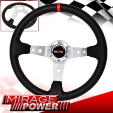 Deep Dish Black Steering Wheel Silver Aluminum Center Red Stitching Godsnow Horn