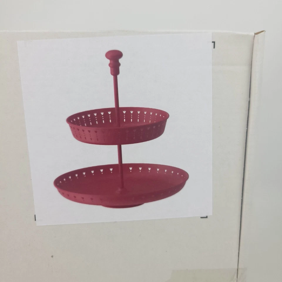 Suporte para servir aço IKEA GARNERA 2 camadas design de tulipas de mola vermelha 13" novo - Imagem 4 de 4