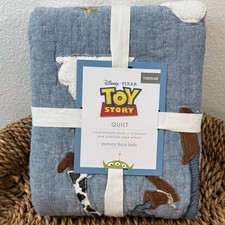 POTTERY BARN KIDS DISNEY PIXAR TOY STORY TODDLER QUILT BUZZ WOODY APPLIQUE' BLUE