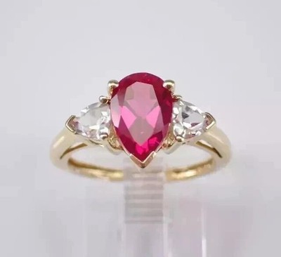 2 Ct Pear Cut Lab-Created Pink Ruby Engagement Ring 14K Yellow Gold Plated