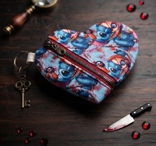 Alien killer doll mashup blue Heart Pouch Keychain w/ split ring