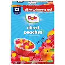 Dole 12 Pack Fruit Bowls, Diced Peaches in Strawberry Gel, 4.3 oz, Ready to Eat
