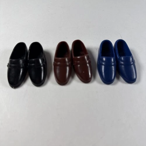 Vintage Ken Doll Shoes - 3 Matched Pairs - Black Brown And Blue