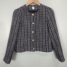 J.Crew Tweed Lady Jacket Blue Black Gold Buttons Cropped Women Sz 4 Lined