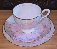 Vintage English China Tuscan Lotus Flower Tea Cup Saucer Plate Trio Patel Pink