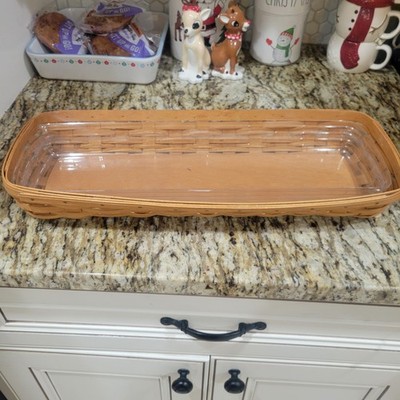 Long Rectangular Longaberger Bread Basket  14.5'' long W/ Plastic Liner Vintage!