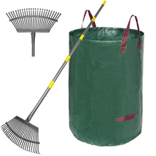 Serqd Adjustable Garden Rake for Leaves 36-73" Long Handle 18" Wide Heavy Dut...