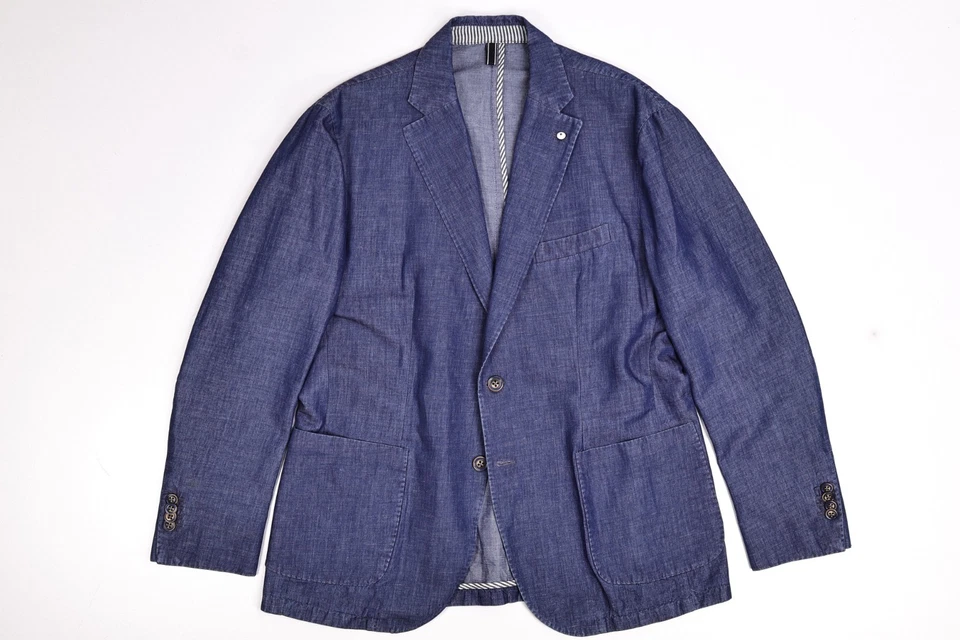 Chaqueta Blazer Lubiam 1911 Azul Marino Algodón/Lino Deconstruido 46 R Foto 2 de 4