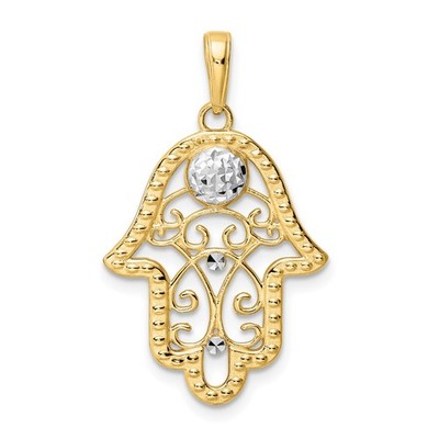 14k Gelb Rhodium Hamsa Hand Anhänger Diamantschliff Filigran Schutz Amulett