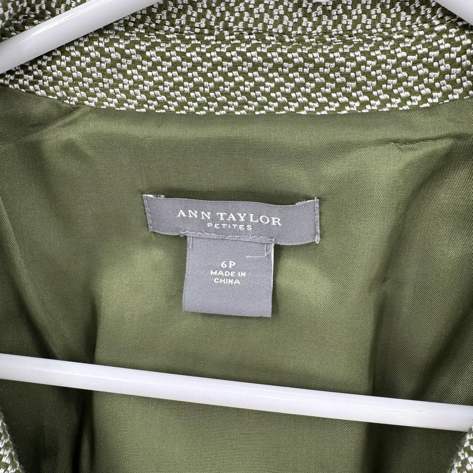 Ann Taylor Blazer женщин 6P зеленый белый узор с подкладкой укороченный 3/4 рукав куртка - Изображение 4 из 4