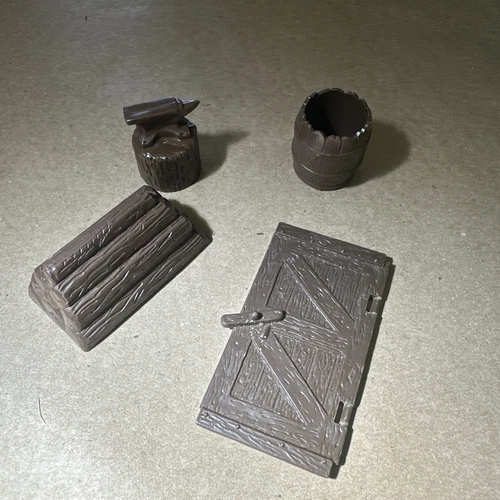 Marx Fort Apache Player Accessories Dark Brown  Anvil, Door, Barrel, Wood