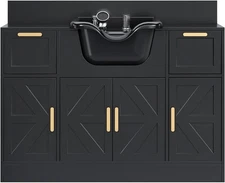 Geometric Finish Barber Station with Shampoo Bowl & Drawer, Crack Resistant Sink