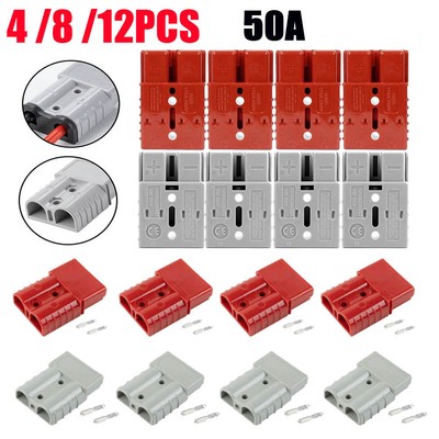 4/8/12Pcs 50A 600V Battery Power Connector Terminals Red/Grey USA STOCK