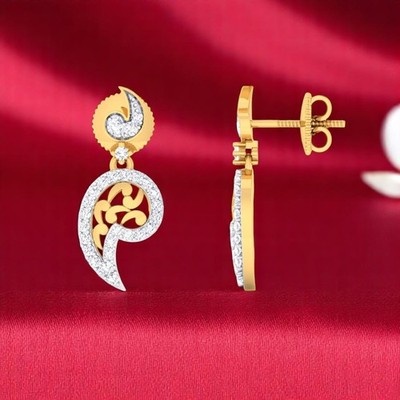 0.80 TCW F/VS1 Round Brilliant Cut Pave Diamonds Comma Dangle Earrings 14K Gold