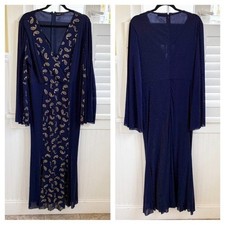 Shein Curve Deep Blue & Gold Sparkle Mermaid Hem Maxi Dress Women’s Size 1XL