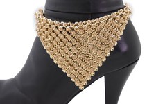 Women Gold Metal Boot Chain Band Bracelet Shoe Bling Bandanna Charm Adjustable