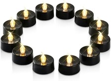 Black Candles, 24 Pack Tea Lights Candles Battery Operated, LED Tealight Cand.
