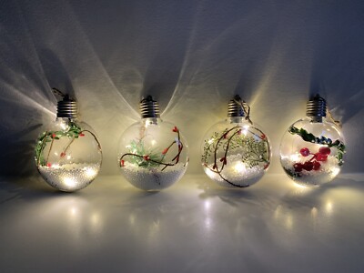 Lighted Christmas Tree Ornaments Snow Globe Holly Berry Holiday
