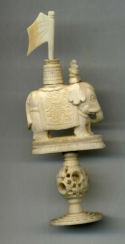 Antique Chinese Hand Carved Chess Piece Figure Elephant Rook XIX° Guangzhou Qing - Picture 2 of 13