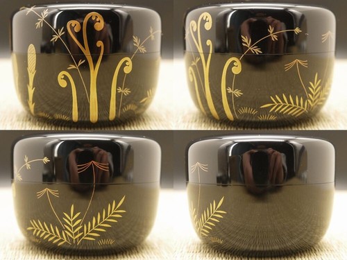 Japan Lacquer Wooden Tea caddy Hira-Natsume Adorned with Spring Feild Maki-e 207 - Foto 4 di 15