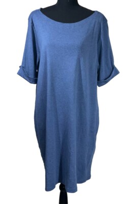 karen scott cotton dresses Karen Scott Woman 3X 100% Cotton Stretch DRESS Short Sleeve Blue JERSEY  KNIT