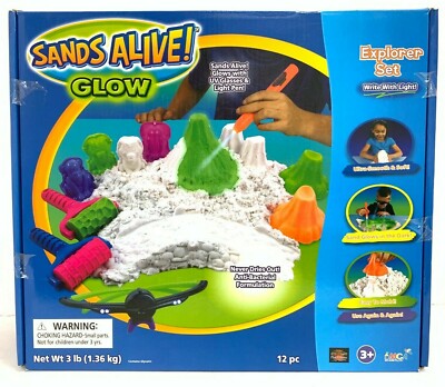 12 Piece Explorer Set Sands Alive Glow Play Sand with Molds UV Light Pen Glasses