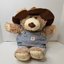 Furskin Dudley Tan Bear Plush Xavier Roberts Stuffed Animal Strips Blue Overalls