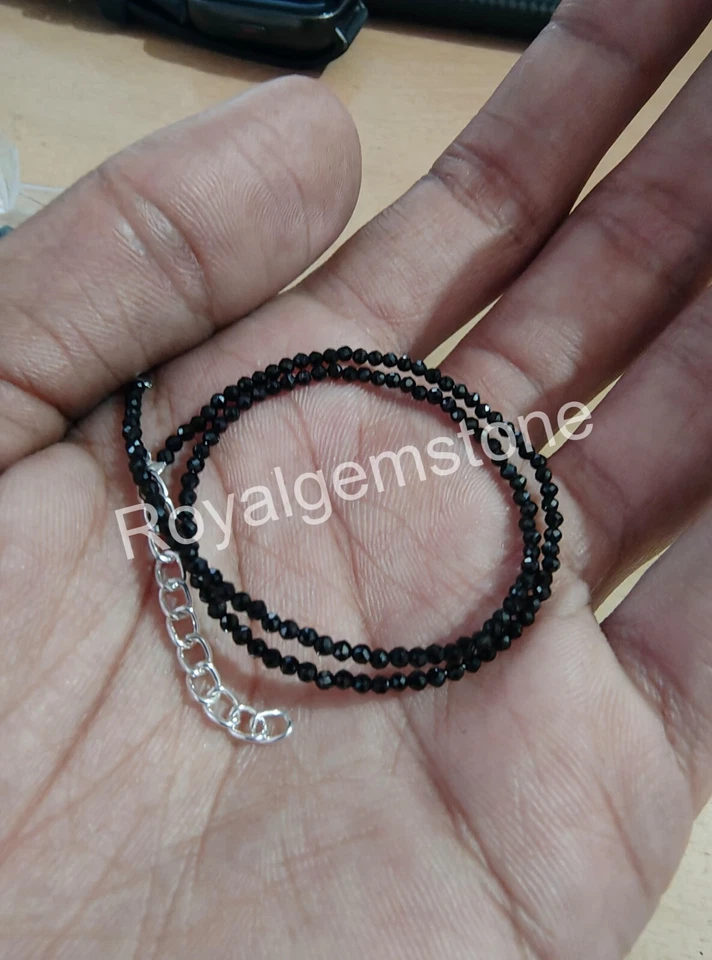 Cuentas redondeadas facetadas de diamante negro, cuentas de diamante genuino calidad AAA cuentas negras Foto 2 de 4