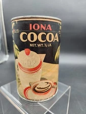 Iona Cocoa Paper Over Tin Can 1925 Vtg Atlantic Pacific Tea 1/2 Pound Full Nos 