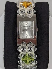 Silver Tone Dial Rectangle Case Acrylic Stretch Bracelet Band Watch