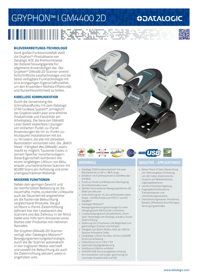 GM4400 Datalogic 2D Barcode Funkscanner kabellos f. QR, Securpharm, Datamatrix - Bild 2 von 3