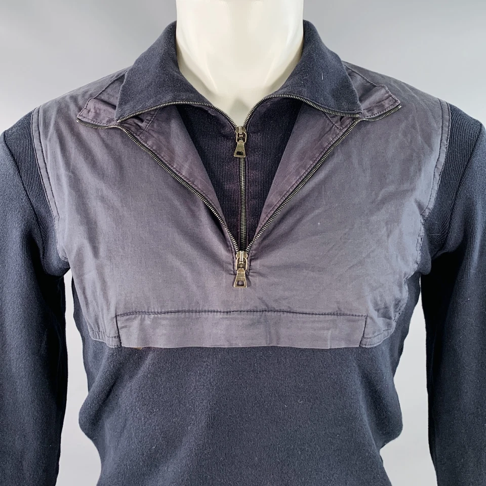 PRADA Size M Navy Cotton Layered 1/4 Zip Pullover - Image 2 of 4