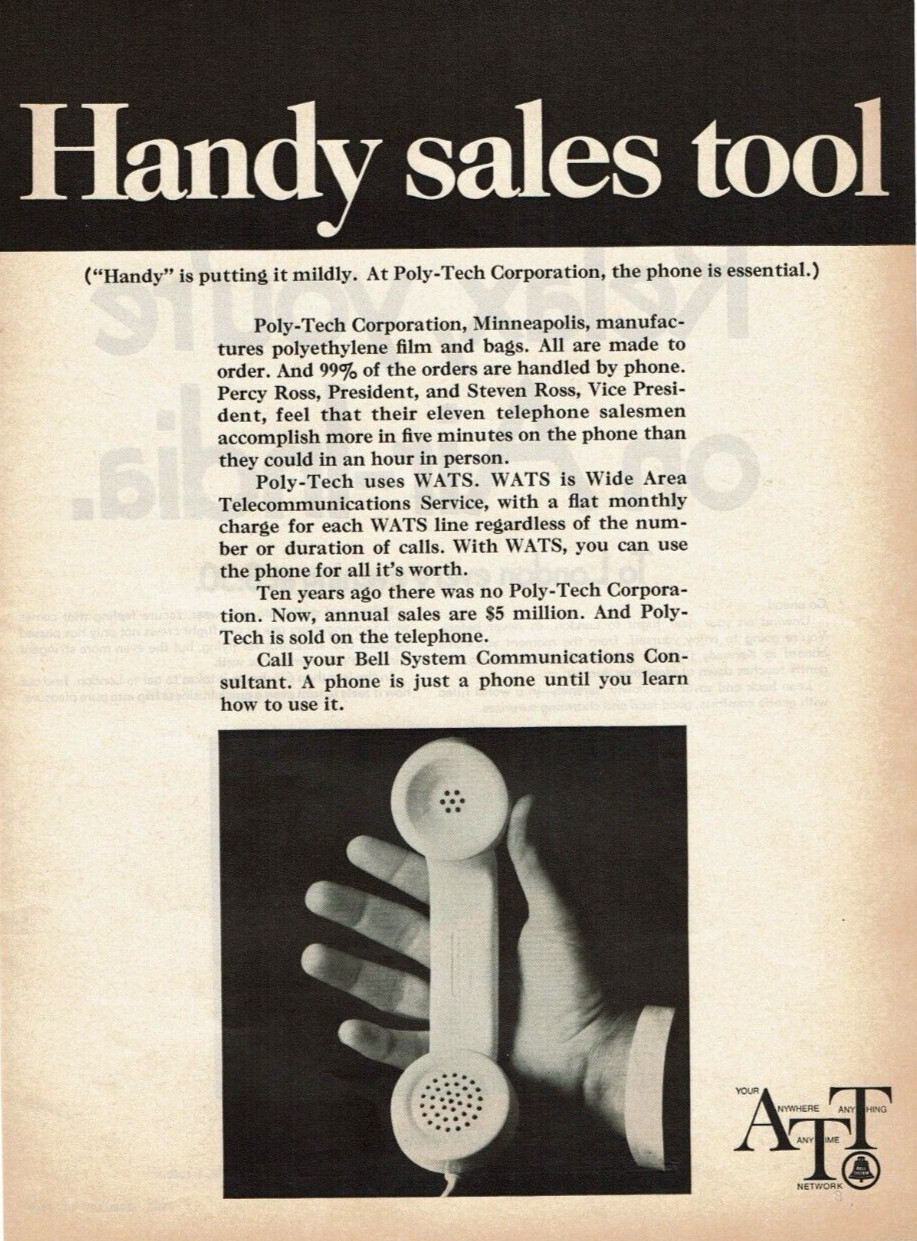 1969 Vintage Print Ad Handy sales tool ATT Anywhere Anything Anytime Network