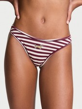 Victoria's Secret PINK - M Cotton High-Leg Thong Panty - Burgundy Stripe Medium