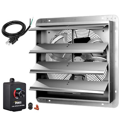 18 Inch Shutter Exhaust Fan with Speed Controller and Power Cord Kit for Attic