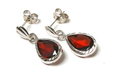 9ct White Gold Garnet Teardrop earrings Made in UK Gift Boxed Birthday Gift