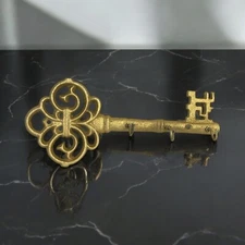 Wall Ornate Skeleton Brass Key 3 Hook Rack Keys Holder
