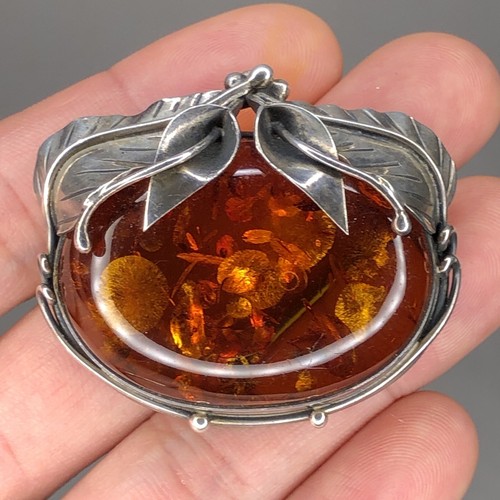 Vintage Huge Baltic Amber 925 Sterling 