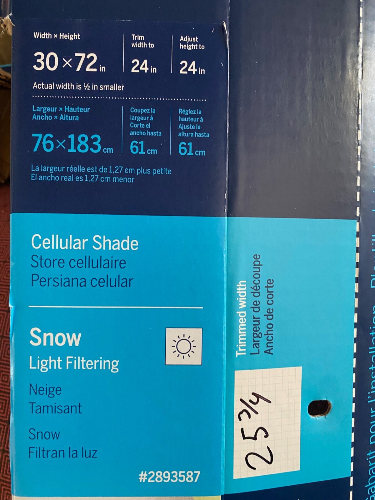 LEVOLOR Trim+Go 24 - 25 3/4-in x 72-in Snow Light Filtering Cellular Shade