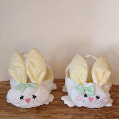 VTG  Easter Baskets Bunny Plush Fabric Lot Of  2  Russ Berrie Hard To Find READ