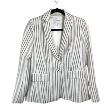Frame Striped Button-front Crepe True Blazer Jacket Off White Navy Blue Size 2