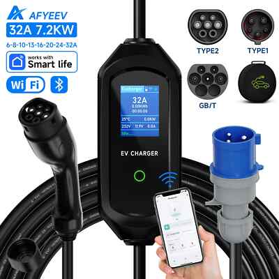 AFYEEV 32A 7.2KW Type2 Type1 EV Charger Portable GB/T Electric Vehicle Charger