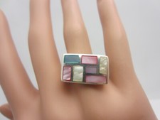 Sterling Silver Pink Blue and White Mother of Pearl Ring Size 6.75